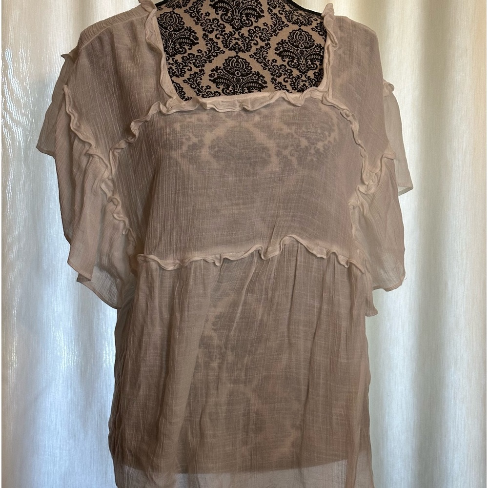 Zac and Rachel White Gauze Ruffle Feminine Layering Pull on Top Short Sleeve L
